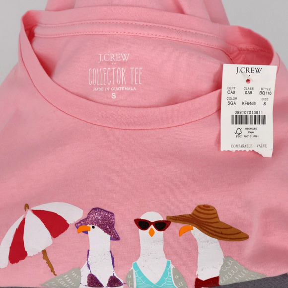 J Crew Top Womens Small Pink Cotton Collector Tee Sea Gals T-shirt Pullover New - Picture 12 of 16